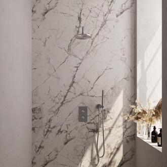 Brauer Brushed Edition Thermostatische Regendoucheset Inbouw - Hoofddouche 20 cm - Gebogen Wandarm - 3 Weg - Handdouche Staaf - Doucheslang - Wandaansluitbocht - Rvs