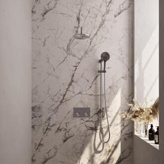 Brauer Brushed Edition Thermostatische Regendoucheset Inbouw - Hoofddouche 20 cm - Gebogen Wandarm - Met Drukknoppen - Handdouche 3 Standen - Doucheslang - Geintegreerde Glijstang - Rvs