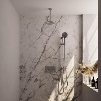 Brauer Brushed Edition Thermostatische Regendoucheset Inbouw - Hoofddouche 20 cm - Met Drukknoppen - Handdouche 3 Standen - Doucheslang - Geintegreerde Glijstang - Rvs