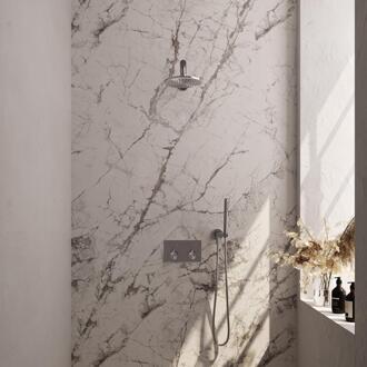 Brauer Brushed Edition Thermostatische Regendoucheset Inbouw - Hoofddouche 20 cm - Rechte Wandarm - Met Drukknoppen - Handdouche Staaf - Doucheslang - Wandaansluitbocht - Rvs