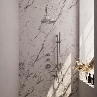 Brauer Brushed Edition Thermostatische Regendoucheset Inbouw - Hoofddouche 30 cm - Gebogen Wandarm - Handdouche Staaf - Doucheslang - Geintegreerde Glijstang - Rvs