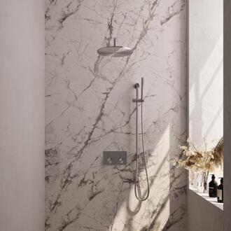 Brauer Brushed Edition Thermostatische Regendoucheset Inbouw - Hoofddouche 30 cm - Gebogen Wandarm - Met Drukknoppen - Handdouche Staaf - Doucheslang - Geintegreerde Glijstang - Rvs