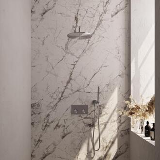 Brauer Brushed Edition Thermostatische Regendoucheset Inbouw - Hoofddouche 30 cm - Gebogen Wandarm - Met Drukknoppen - Handdouche Staaf - Doucheslang - Wandaansluitbocht - Rvs