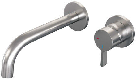 Brauer Brushed Edition wastafelkraan inbouw ColdStart met inbouwdeel met ronde rozetten en gebogen uitloop type B1 greep geborsteld nikkel PVD