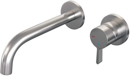 Brauer Brushed Edition wastafelkraan inbouw ColdStart met inbouwdeel met ronde rozetten en gebogen uitloop type B1 greep geborsteld nikkel PVD