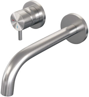 Brauer Brushed Edition Wastafelmengkraan inbouw - gebogen uitloop rechts - hendel kort smal - model B2 PVD - geborsteld RVS 5-NG-083-B5-65 RVS geborsteld