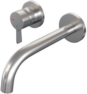 Brauer Brushed Edition Wastafelmengkraan inbouw - gebogen uitloop rechts - hendel middel dik - model E2 PVD - geborsteld RVS 5-NG-083-B1-65 RVS geborsteld