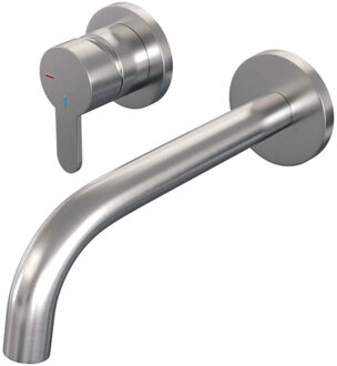 Brauer Brushed Edition Wastafelmengkraan inbouw - gebogen uitloop rechts - hendel plat smal - model D2 PVD - geborsteld RVS 5-NG-083-B4-65 RVS geborsteld