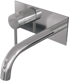 Brauer Chrome Carving inbouw wastafelkraan plaat met gebogen uitloop, lange handgreep en ColdStart chroom links