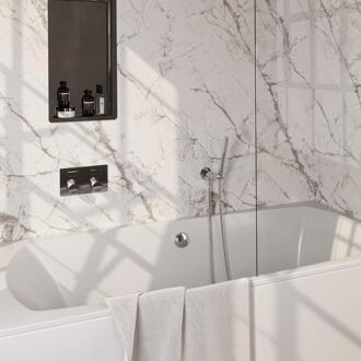 Brauer Chrome Carving Thermostatische Inbouw Badkraan Drukknoppen - Badvulcombinatie - Staaf - Doucheslang - Wandaansluitbocht - Handdouche - Chroom