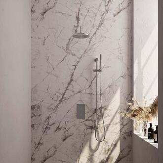 Brauer Chrome Carving Thermostatische Regendoucheset Inbouw - Hoofddouche 20 cm - Gebogen Wandarm - 3 Weg - Handdouche Staaf - Doucheslang - Geintegreerde Glijstang - Chroom