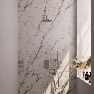 Brauer Chrome Carving Thermostatische Regendoucheset Inbouw - Hoofddouche 20 cm - Gebogen Wandarm - 3 Weg - Handdouche Staaf - Doucheslang - Wandaansluitbocht - Chroom