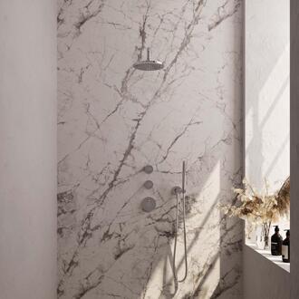 Brauer Chrome Carving Thermostatische Regendoucheset Inbouw - Hoofddouche 20 cm - Gebogen Wandarm - Handdouche Staaf - Doucheslang - Wandaansluitbocht - Chroom