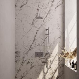 Brauer Chrome Carving Thermostatische Regendoucheset Inbouw - Hoofddouche 20 cm - Gebogen Wandarm - Met Drukknoppen - Handdouche Staaf - Doucheslang - Geintegreerde Glijstang - Chroom