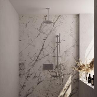 Brauer Chrome Carving Thermostatische Regendoucheset Inbouw - Hoofddouche 20 cm - Met Drukknoppen - Handdouche Staaf - Doucheslang - Geintegreerde Glijstang - Chroom