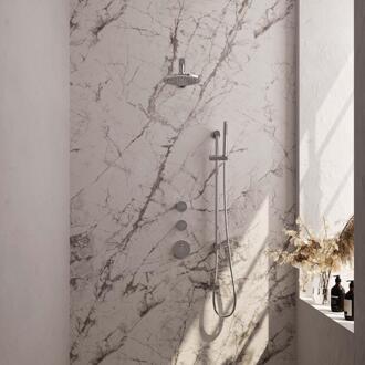 Brauer Chrome Carving Thermostatische Regendoucheset Inbouw - Hoofddouche 20 cm - Rechte Wandarm - Handdouche Staaf - Doucheslang - Geintegreerde Glijstang - Chroom