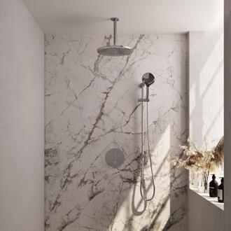 Brauer Chrome Carving Thermostatische Regendoucheset Inbouw - Hoofddouche 30 cm - 3 Weg - Handdouche Rond 3 Standen - Doucheslang - Geintegreerde Glijstang - Chroom