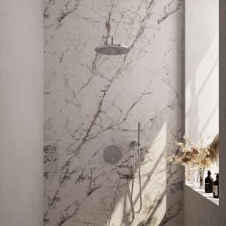 Brauer Chrome Carving Thermostatische Regendoucheset Inbouw - Hoofddouche 30 cm - Gebogen Wandarm - 3 Weg - Handdouche Rond - Doucheslang - Wandaansluitbocht - Chroom