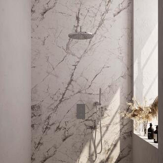 Brauer Chrome Carving Thermostatische Regendoucheset Inbouw - Hoofddouche 30 cm - Gebogen Wandarm - 3 Weg - Handdouche Staaf - Doucheslang - Wandaansluitbocht - Chroom