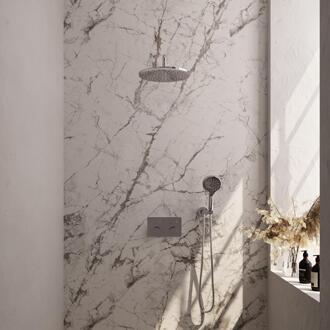 Brauer Chrome Carving Thermostatische Regendoucheset Inbouw - Hoofddouche 30 cm - Gebogen Wandarm - Met Drukknoppen - Handdouche 3 Standen - Doucheslang - Wandaansluitbocht - Chroom