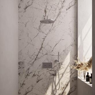 Brauer Chrome Carving Thermostatische Regendoucheset Inbouw - Hoofddouche 30 cm - Gebogen Wandarm - Met Drukknoppen - Handdouche Staaf - Doucheslang - Wandaansluitbocht - Chroom