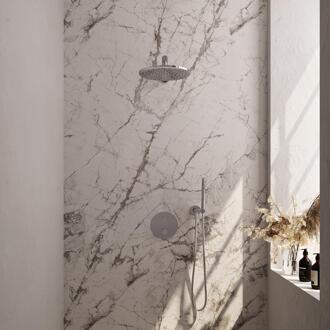 Brauer Chrome Carving Thermostatische Regendoucheset Inbouw - Hoofddouche 30 cm - Rechte Wandarm - 3 Weg - Handdouche Rond - Doucheslang - Wandaansluitbocht - Chroom