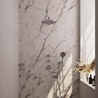 Brauer Chrome Carving Thermostatische Regendoucheset Inbouw - Hoofddouche 30 cm - Rechte Wandarm - Handdouche 3 Standen - Doucheslang - Wandaansluitbocht - Chroom