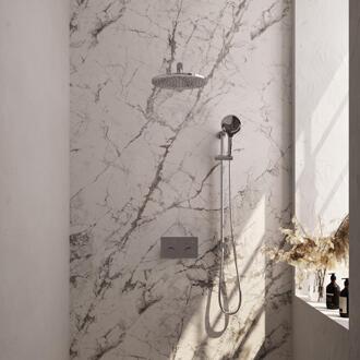 Brauer Chrome Carving Thermostatische Regendoucheset Inbouw - Hoofddouche 30 cm - Rechte Wandarm - Met Drukknoppen - Handdouche 3 Standen - Doucheslang - Geintegreerde Glijstang - Chroom