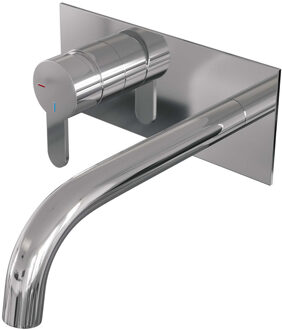 Brauer Chrome Edition ColdStart wastafelkraan inbouw gebogen uitloop met achterplaat model D2 chroom