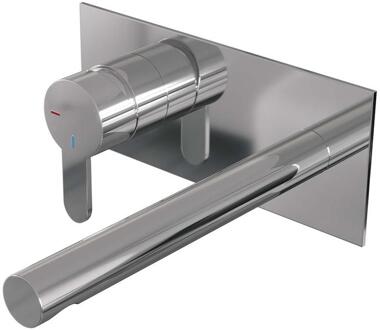 Brauer Chrome Edition Inbouw Wastafelmengkraan met Rechte Uitloop en Afdekplaat Model D2 Chroom