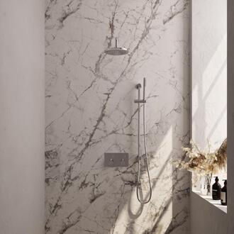 Brauer Chrome Edition Thermostatische Regendoucheset Inbouw - Hoofddouche 20 cm - Gebogen Wandarm - Met Drukknoppen - Handdouche Staaf - Doucheslang - Geintegreerde Glijstang - Chroom