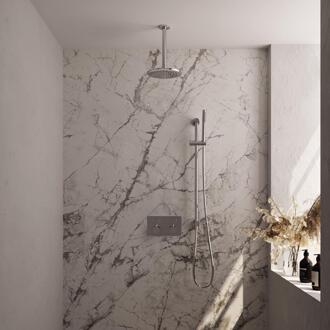 Brauer Chrome Edition Thermostatische Regendoucheset Inbouw - Hoofddouche 20 cm - Met Drukknoppen - Handdouche Staaf - Doucheslang - Geintegreerde Glijstang - Chroom