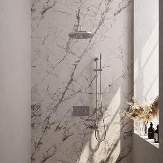 Brauer Chrome Edition Thermostatische Regendoucheset Inbouw - Hoofddouche 30 cm - Gebogen Wandarm - Met Drukknoppen - Handdouche Staaf - Doucheslang - Geintegreerde Glijstang - Chroom