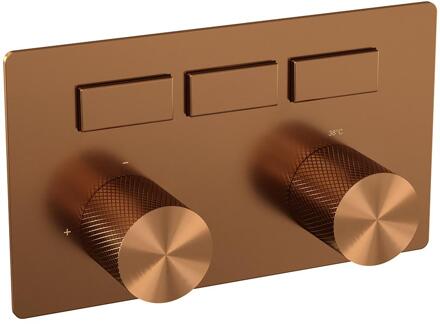 Brauer Copper Carving - 3 Weg - Inbouwthermostaat - Drukknoppen - In/afbouwdelen - Koper Geborsteld PVD