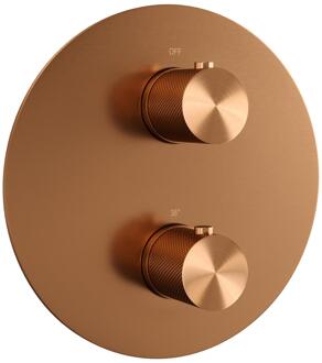 Brauer Copper Carving - 3 Weg - Inbouwthermostaat - Rond - In/afbouwdelen - Koper Geborsteld PVD