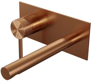 Brauer Copper Carving inbouw wastafelkraan plaat met rechte uitloop, lange handgreep en ColdStart geborsteld koper PVD links