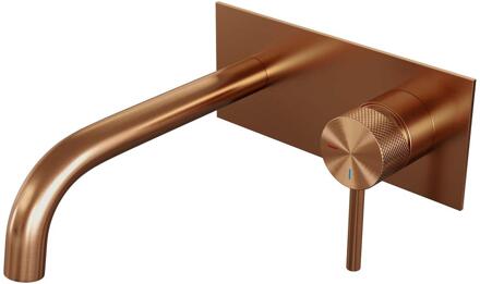 Brauer Copper Carving Inbouw Wastafelmengkraan met Gebogen Uitloop en Afdekplaat Model A1 Koper Geborsteld PVD