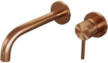Brauer Copper Carving Inbouw Wastafelmengkraan met Gebogen Uitloop en Rozetten Model A1 Koper Geborsteld PVD