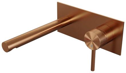 Brauer Copper Carving Inbouw Wastafelmengkraan met Rechte Uitloop en Afdekplaat Model A1 Koper Geborsteld PVD