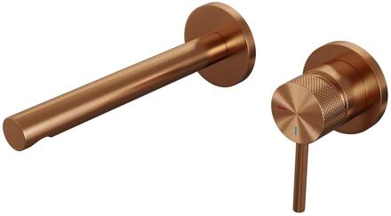 Brauer Copper Carving Inbouw Wastafelmengkraan met Rechte Uitloop en Rozetten Model A1 Koper Geborsteld PVD