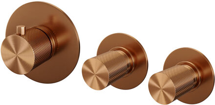 Brauer Copper Carving inbouwthermostaat - met inbouwdeel - 3 carving knoppen - PVD - geborsteld koper 5-GK-089 Koper geborsteld