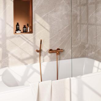 Brauer Copper Carving Opbouw Baddouche Thermostaatkraan - Wandhouder - Staaf - Doucheslang - Handdouche - Koper Geborsteld Pvd