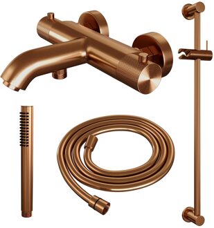 Brauer Copper Carving thermostatische badkraan met glijstang en staafhanddouche geborsteld koper PVD