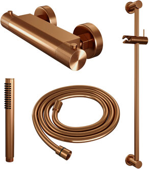 Brauer Copper Carving thermostatische douchekraan met glijstang en staafhanddouche geborsteld koper PVD