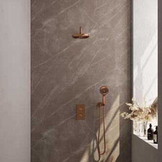 Brauer Copper Carving Thermostatische Regendoucheset Inbouw - Hoofddouche 20 cm - Gebogen Wandarm - 3 Weg - Handdouche 3 Standen - Doucheslang - Wandaansluitbocht