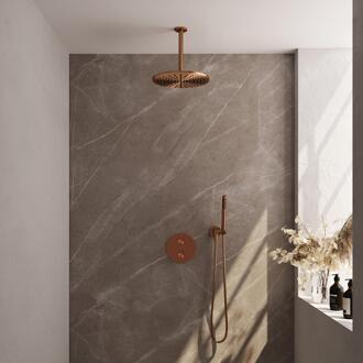 Brauer Copper Carving Thermostatische Regendoucheset Inbouw - Hoofddouche 30 cm - 3 Weg - Handdouche Rond - Doucheslang - Wandaansluitbocht