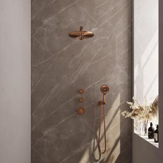 Brauer Copper Carving Thermostatische Regendoucheset Inbouw - Hoofddouche 30 cm - Rechte Wandarm - Handdouche 3 Standen - Doucheslang - Wandaansluitbocht