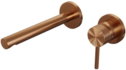 Brauer Copper Carving Wastafelmengkraan inbouw - rechte uitloop links - hendel lang smal carving- model A 1 - PVD - geborsteld koper 5-GK-004-S6-65 Koper geborsteld