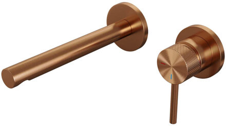 Brauer Copper Carving Wastafelmengkraan inbouw - rechte uitloop links - hendel lang smal carving- model A 1 - PVD - geborsteld koper 5-GK-004-S6-65 Koper geborsteld