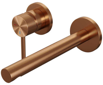 Brauer Copper Carving Wastafelmengkraan inbouw - rechte uitloop rechts - hendel lang smal carving- model A2 PVD - geborsteld koper 5-GK-083-S6-65 Koper geborsteld